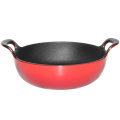 2.9QT red color enamel cast iron balti dish with wide loop handles